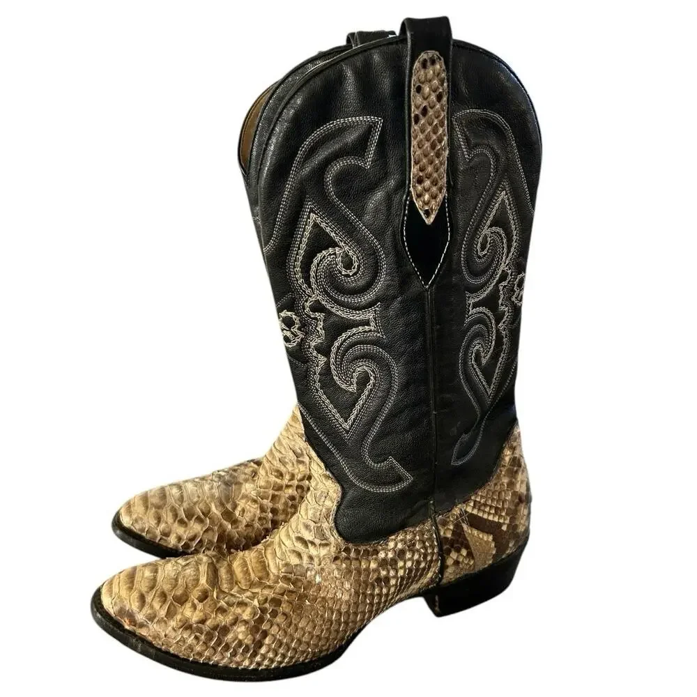 Corral Exotic Python & Leather Western Cowboy Boots Brown & Black Men's 9.5 D